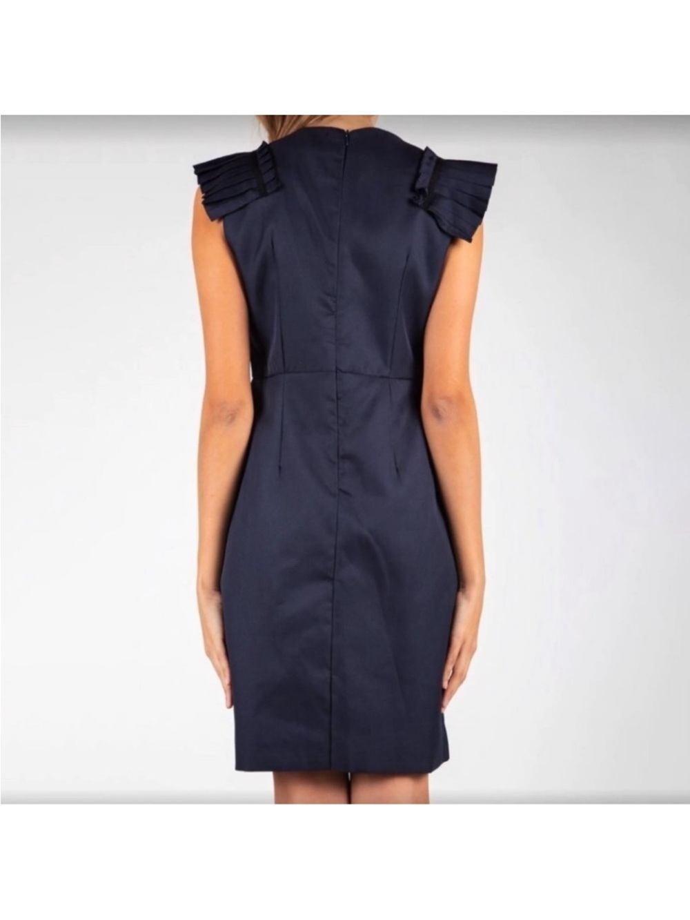 Beulah Navy Pleated V-Neck Sheath Dresses NWT - Picture 3 of 6